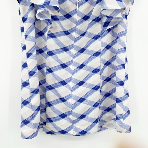Banana Republic Blue and White Checkered Ruffle Sleeve Top Career Womens Size 6 - Picture 10 of 11